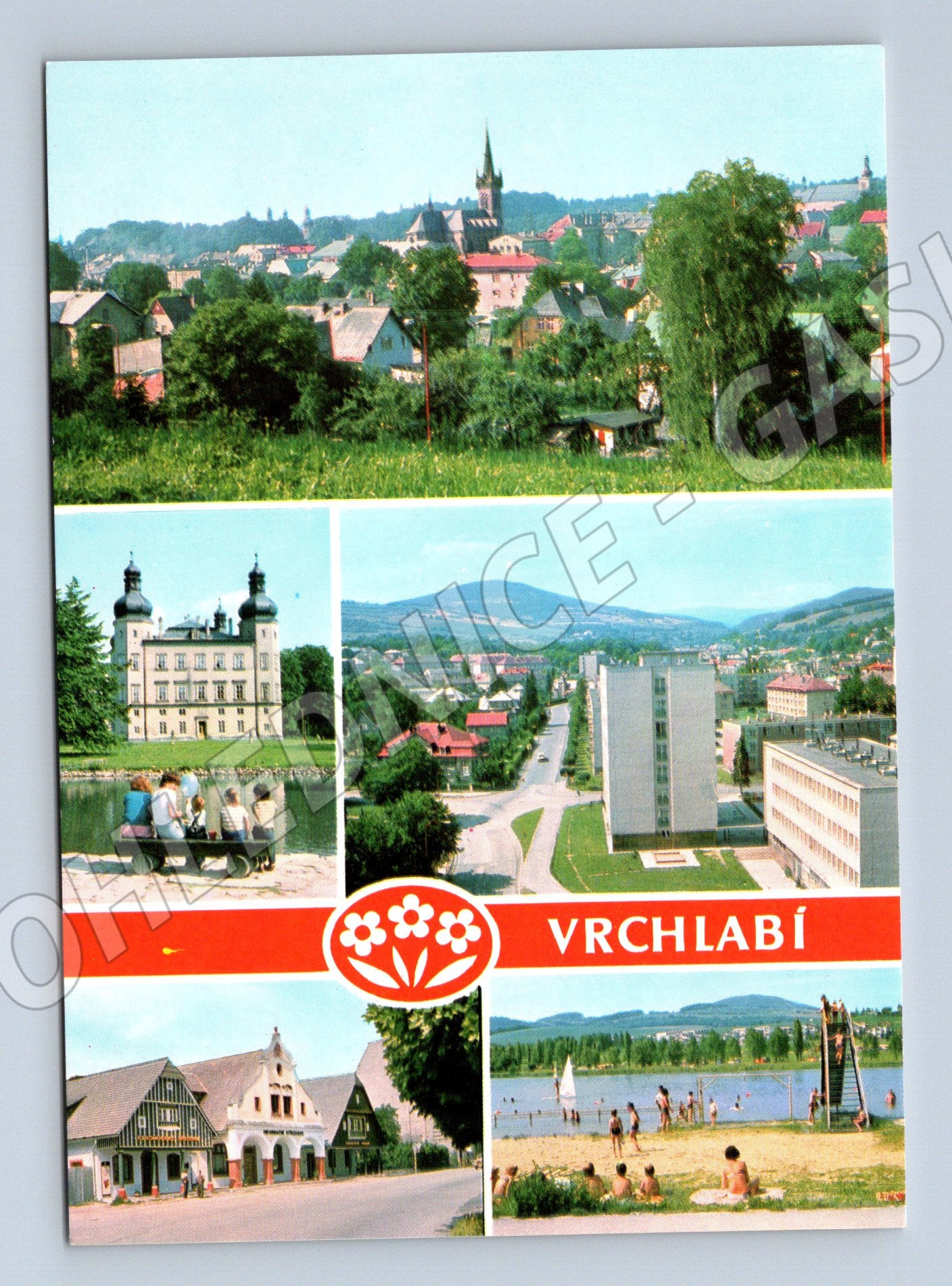 Postcard Vrchlabi multi-view KRNAP castle (M8171)