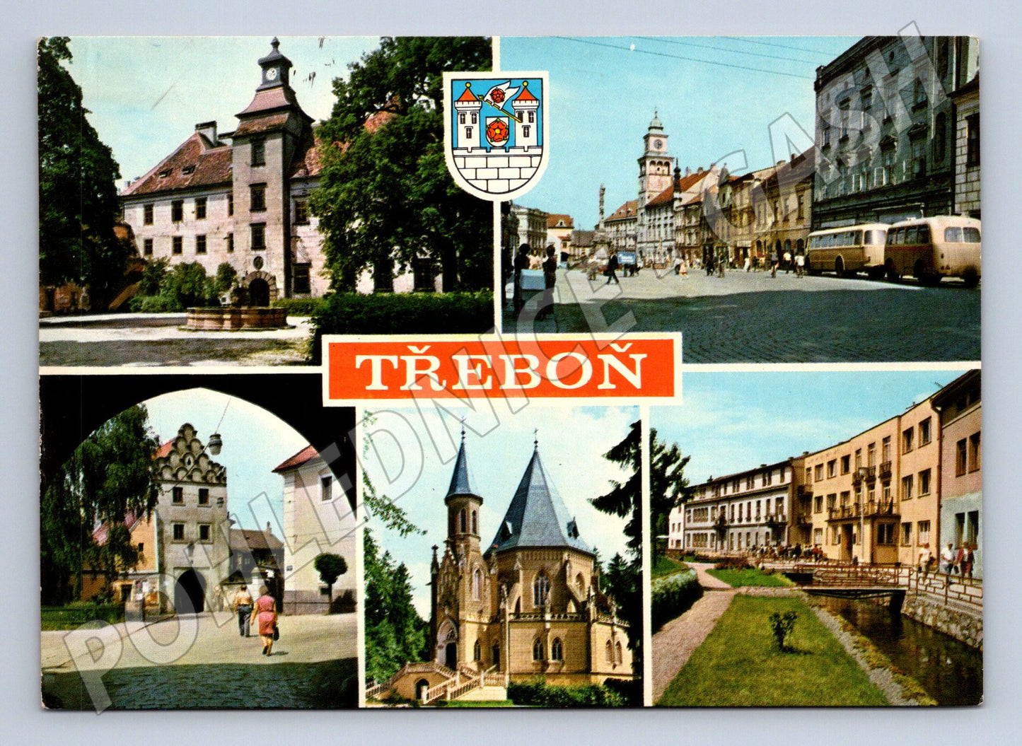 Postcard Třeboň multi-view historical sent (M8183)