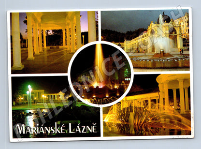 Pohlednice Mariánské Lázně kolonáda fontána večer (M8193)