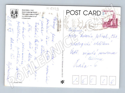 Pohlednice Mariánské Lázně kolonáda fontána večer (M8193)
