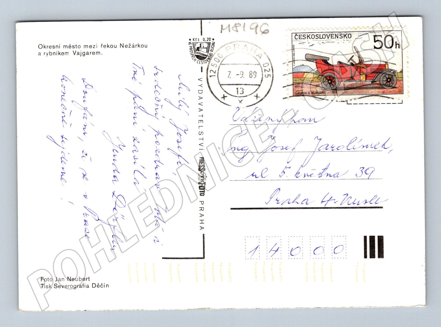 Pohlednice Jindřichův Hradec vícepohled 1989 použitá (M8196)