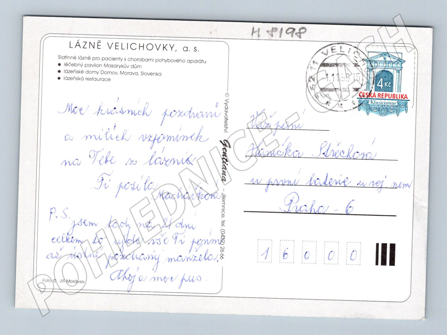 Pohlednice Lázně Velichovky poštovní razítko 1995 (M8198)