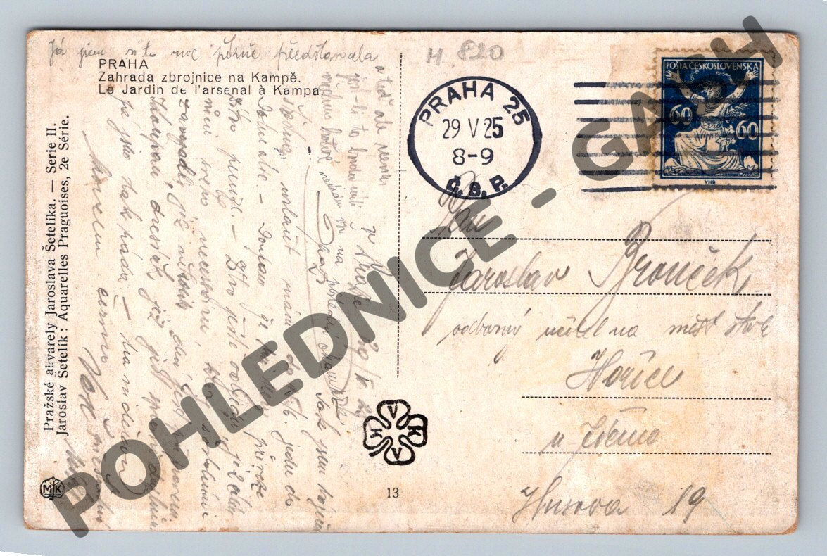 Pohlednice Praha zahrada Kampy 1925 (M820)