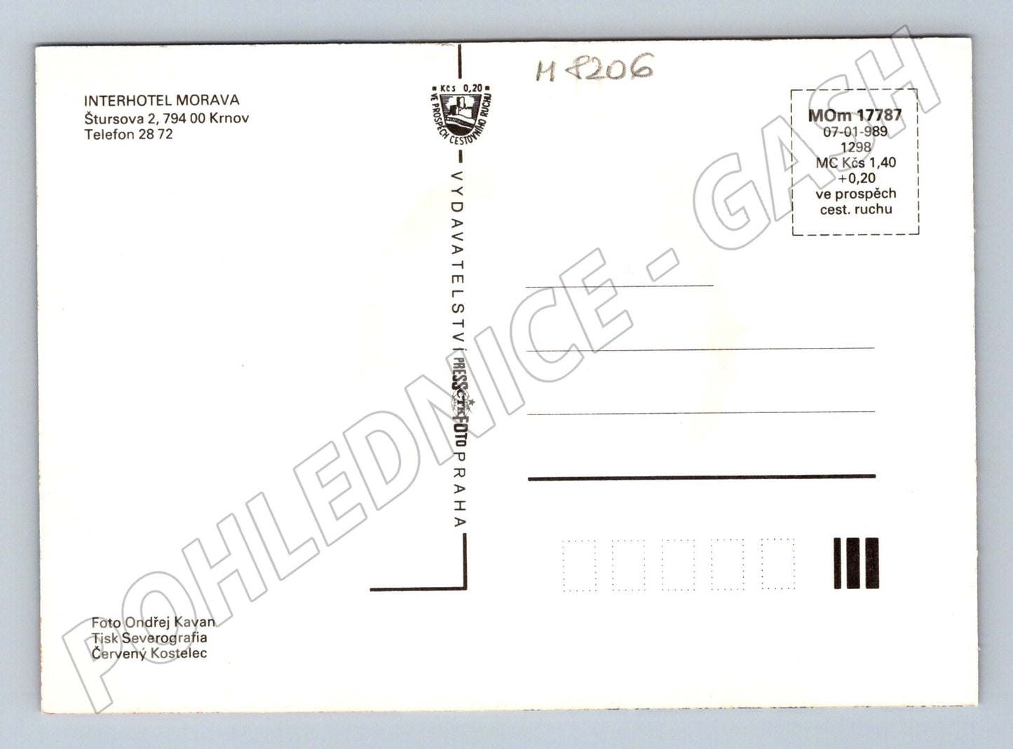 Pohlednice Interhotel Morava Krnov exteriér interiéry 80 léta (M8206)