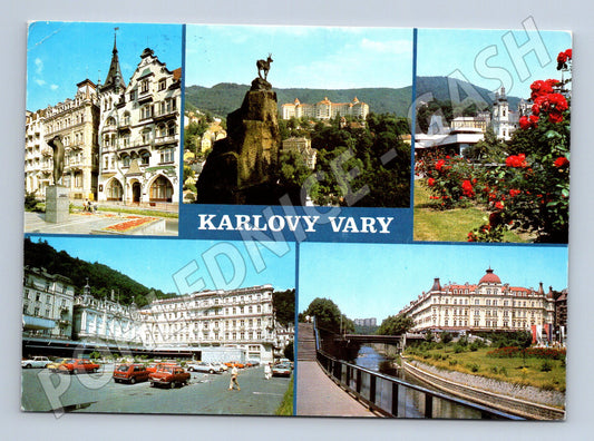 Pohlednice Karlovy Vary historická motivy města razítko (M8216)