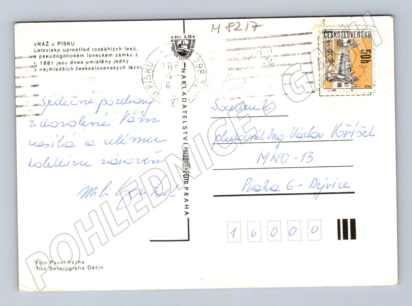 Pohlednice Vráž u Písku zámek prošlá poštou (M8217)