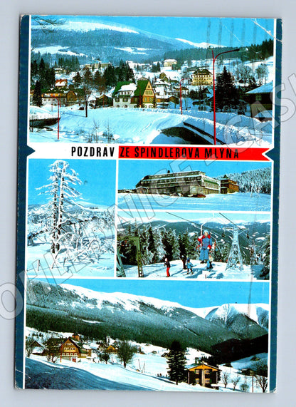 Postcard Špindlerův Mlýn 1984 sent with winter motifs (M8218)