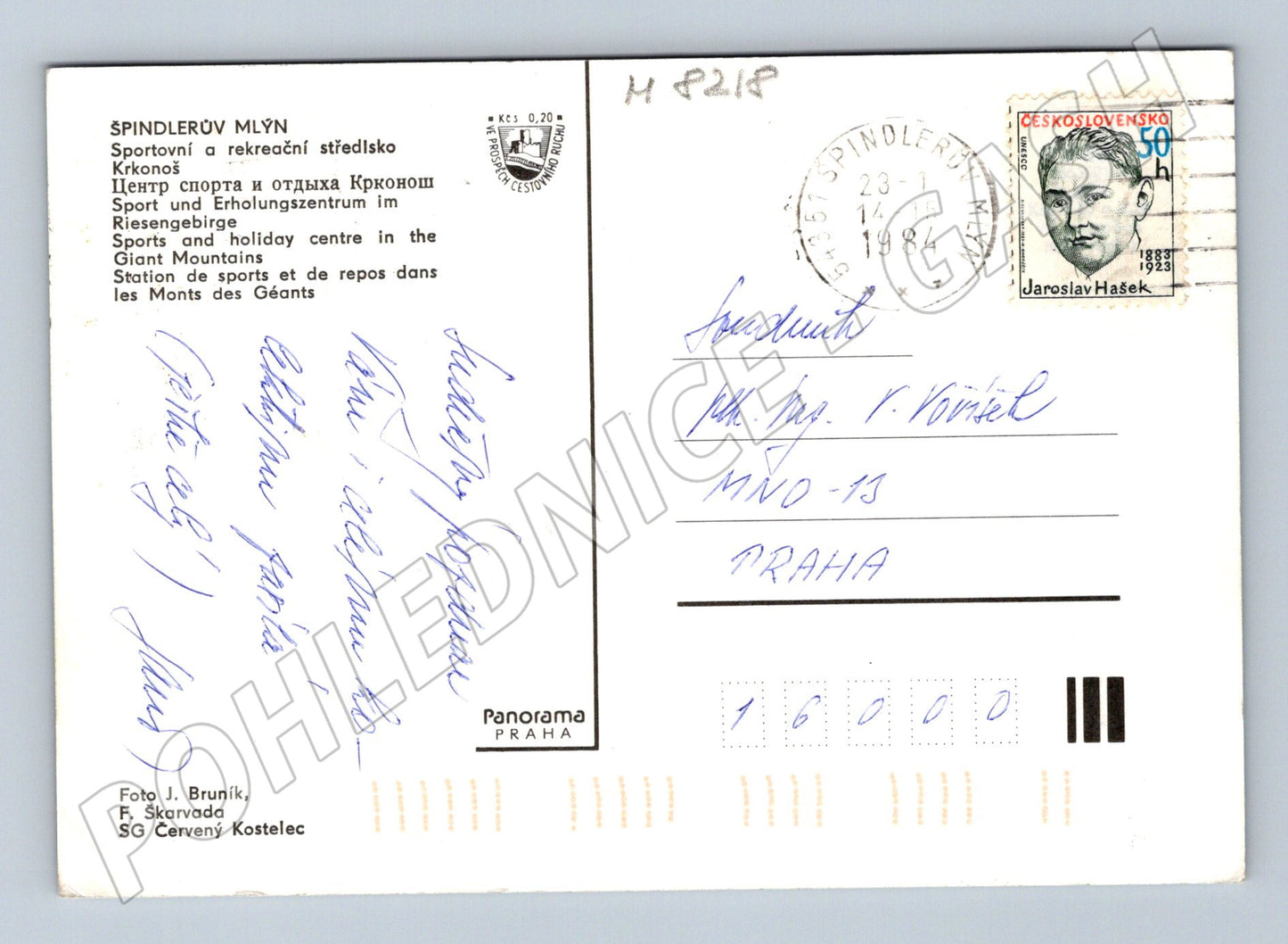 Postcard Špindlerův Mlýn 1984 sent with winter motifs (M8218)