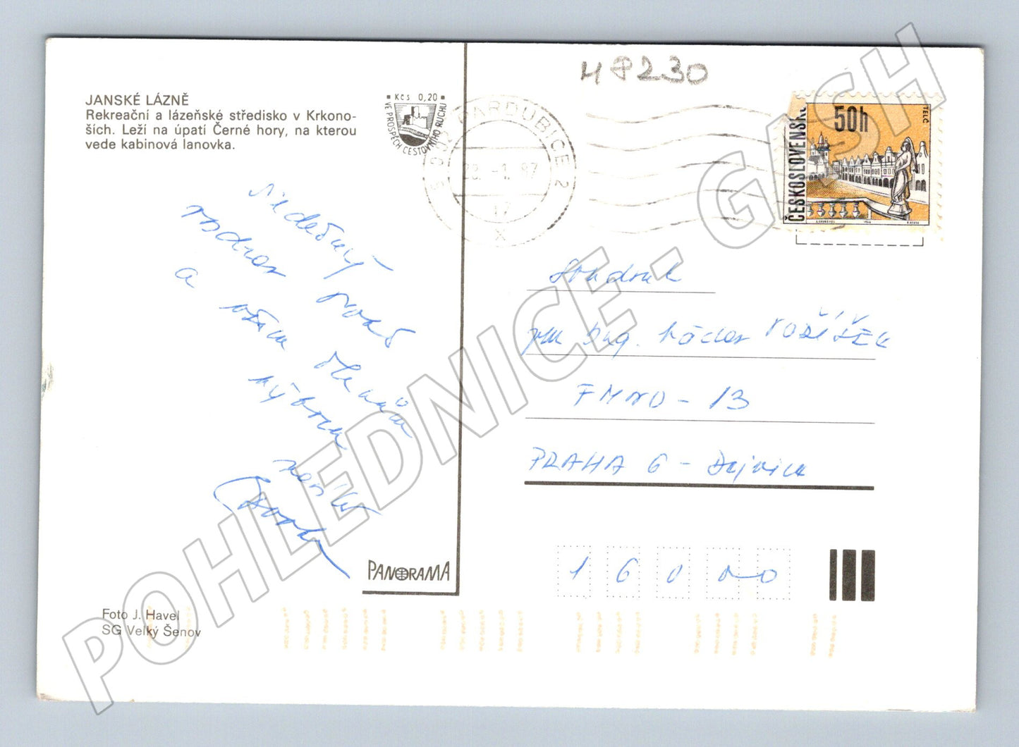 Postcard Janské Lázně winter cable car 1987 (M8230)
