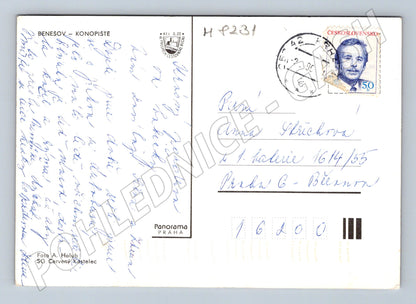 Postcard Benešov Konopiště multi-view stamp (M8231)