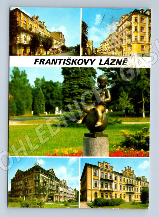 Pohlednice Františkovy Lázně koláž odeslaná 1991 (M8248)