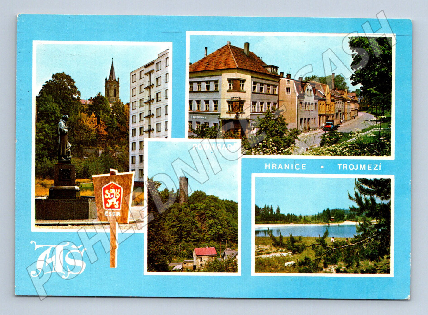 Pohlednice Aš Podhradí Hranice Trojmezí vícepohled známka 1979 (M8249)