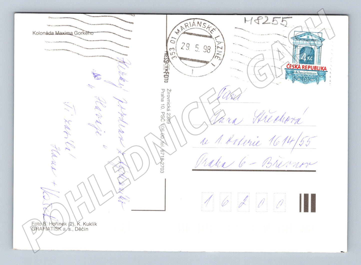 Pohlednice Mariánské Lázně kolonáda odeslaná 1998 (M8255)