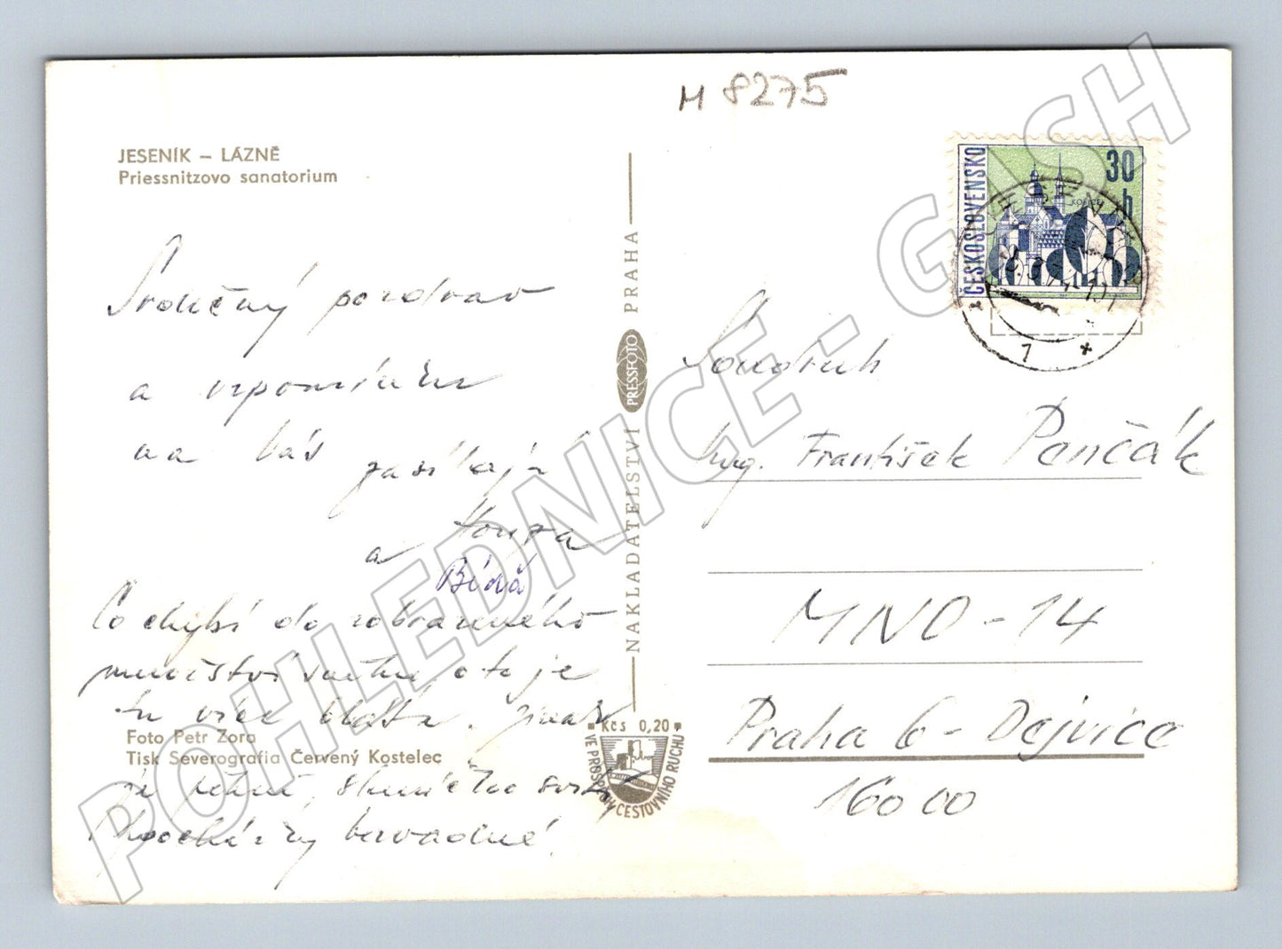 Pohlednice Jeseník Priessnitzovo sanatorium zima zaslaná (M8275)