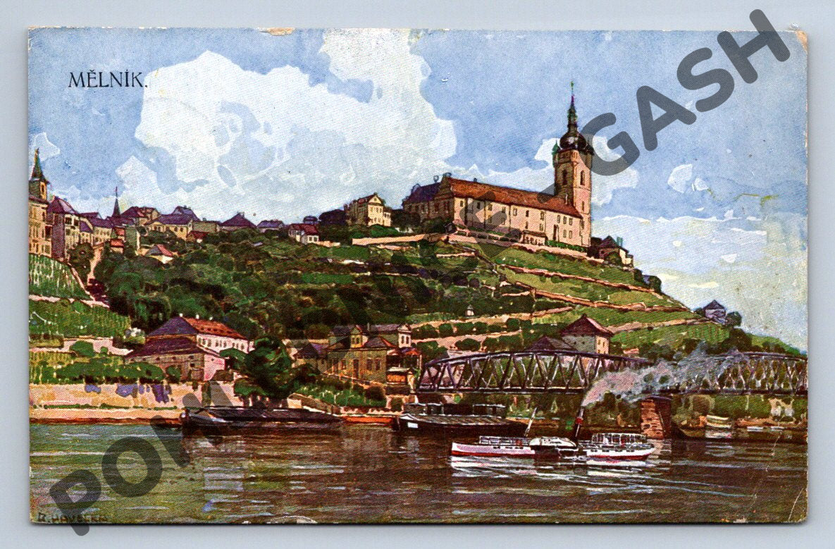 Pohlednice Mělník zámek most 1943 (M828)