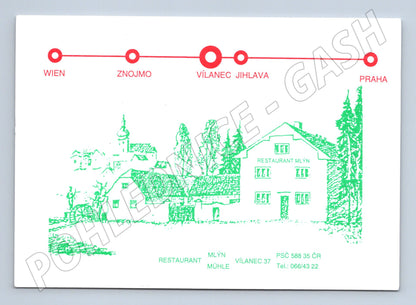Pohlednice Restaurace Mlýn Vílanec kresba velký formát (M8287)
