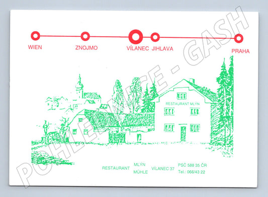 Pohlednice Restaurace Mlýn Vílanec kresba velký formát (M8287)