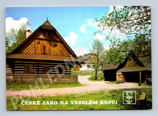 Pohlednice Veselý Kopec lidové stavby jaro Vysočina (M8289)