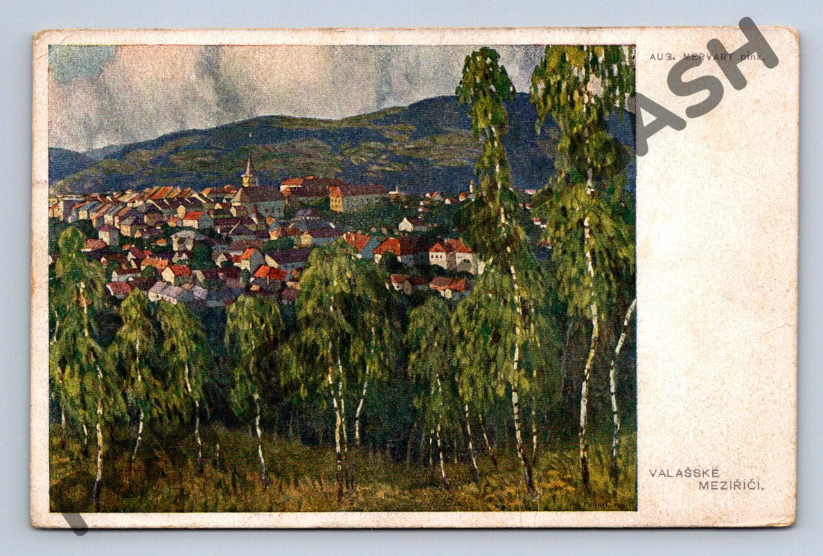 Pohlednice Valašské Meziříčí malovaná (M829)