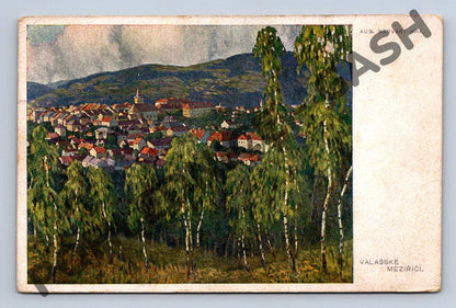 Pohlednice Valašské Meziříčí malovaná (M829)