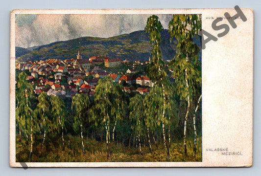 Pohlednice Valašské Meziříčí malovaná (M829)