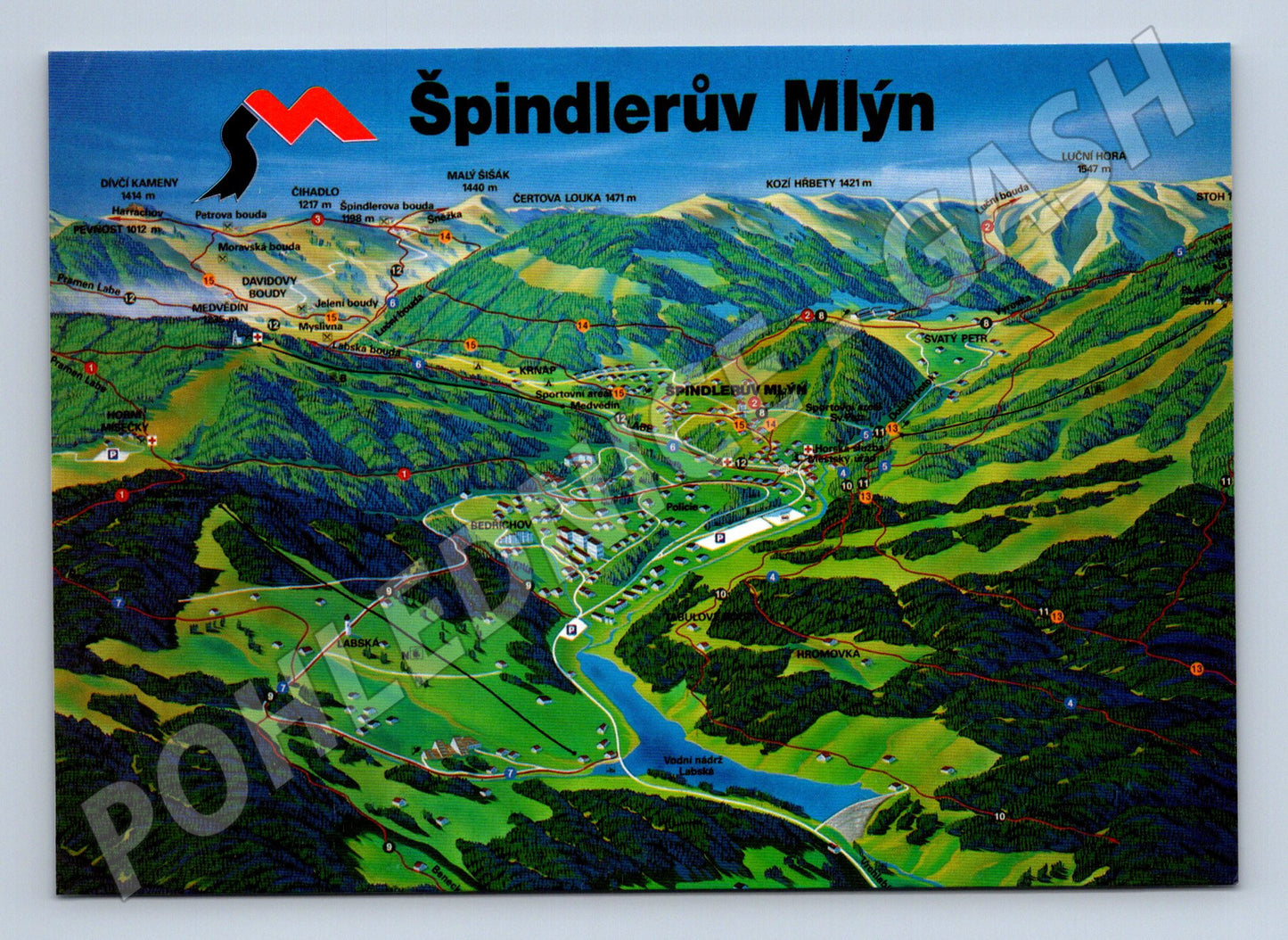 Pohlednice Špindlerův Mlýn panoramatická mapa nepoužitá (M8303)