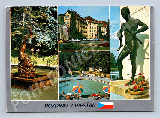 Pohlednice Piešťany lázně Thermia Palace socha lámající berlu (M8316)