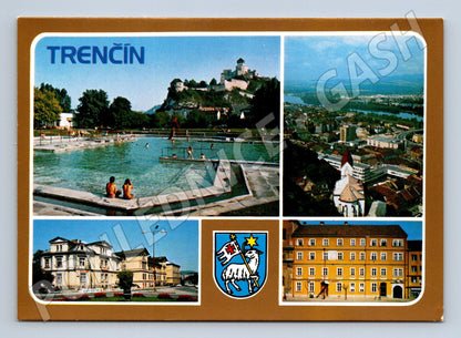 Postcard Trenčín historical swimming pool castle Slovakia (M8322)