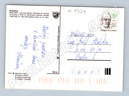 Postcard Bratislava SNP Bridge Danube Michael's Gate Theatre (M8324)