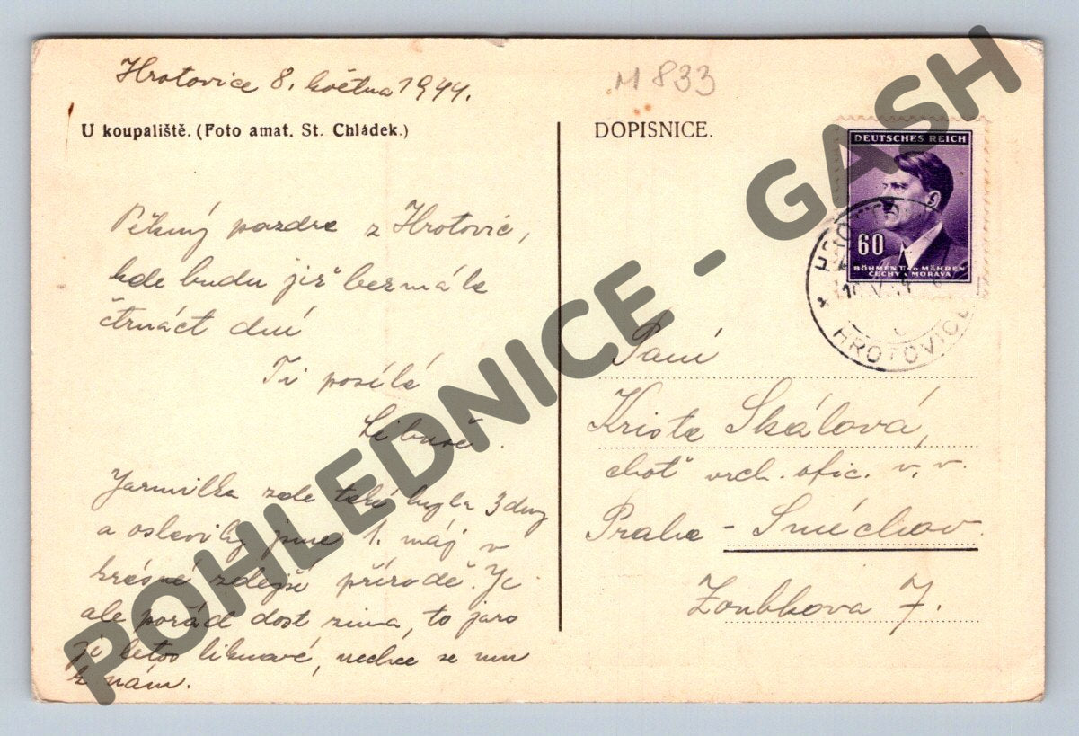 Pohlednice Hrotovice koupaliště 1941 (M833)