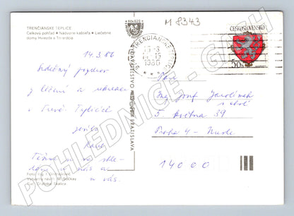 Postcard Trenčianske Teplice Slovakia 1986 sent (M8343)