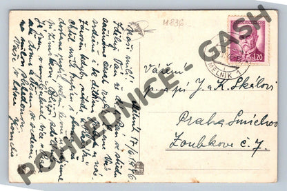 Pohlednice vesnická cesta Mělník 1936 (M836)