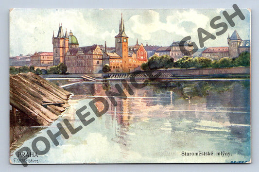 Pohlednice Praha Staroměstské mlýny 1908 malý formát (M840)