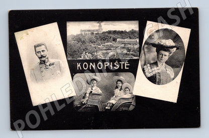 Pohlednice Konopiště historická koláž zámek šlechtická rodina (M8404)