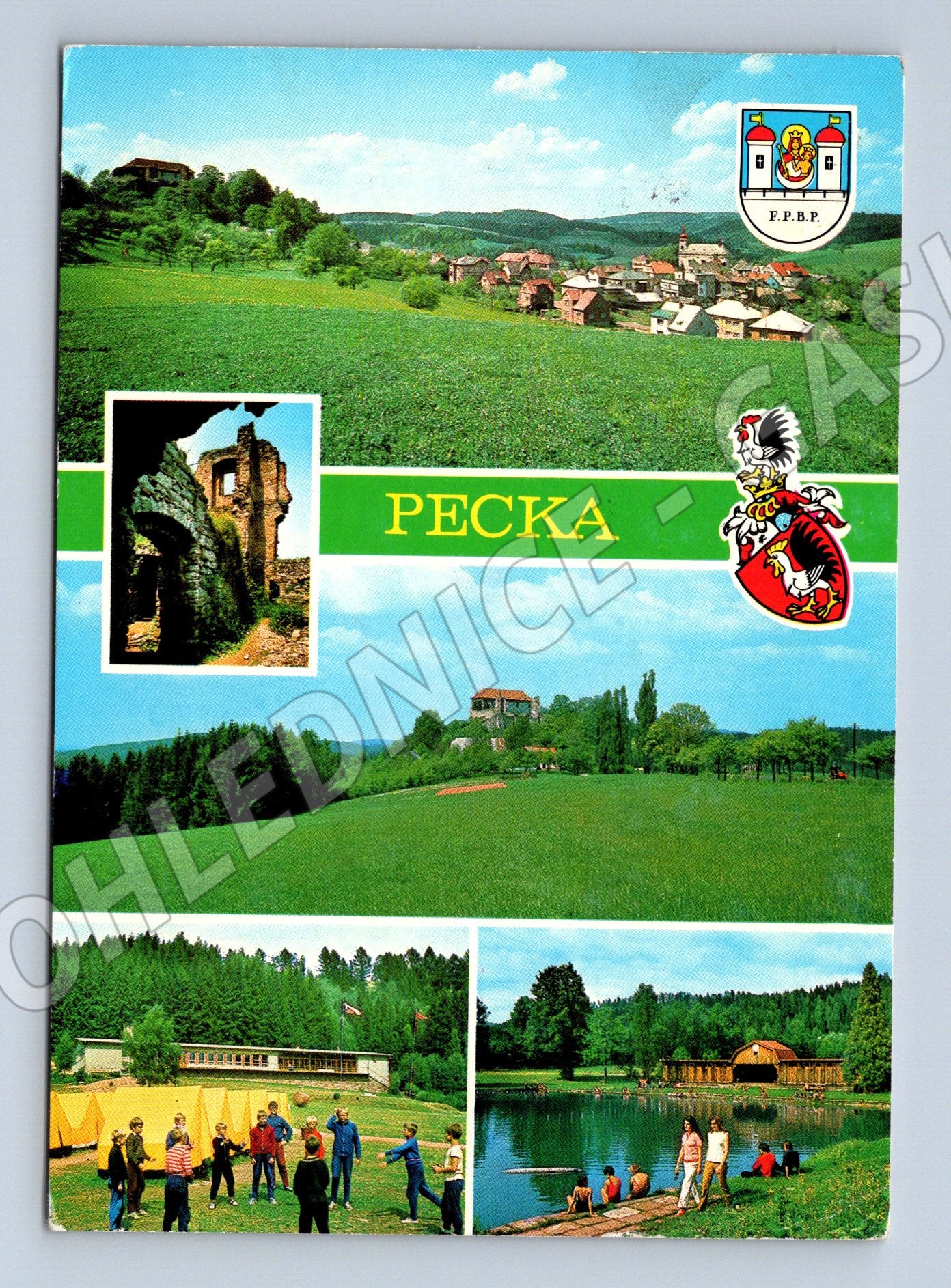 Pohlednice Pecka hrad město barevná 1978 odeslaná (M8406)