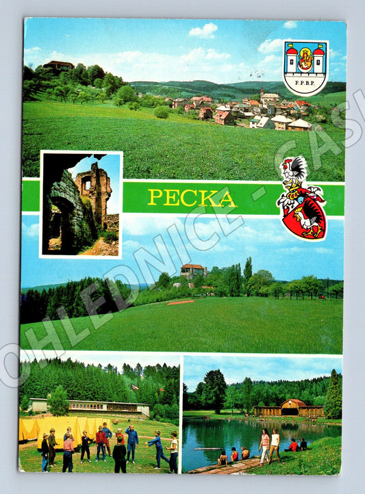 Pohlednice Pecka hrad město barevná 1978 odeslaná (M8406)