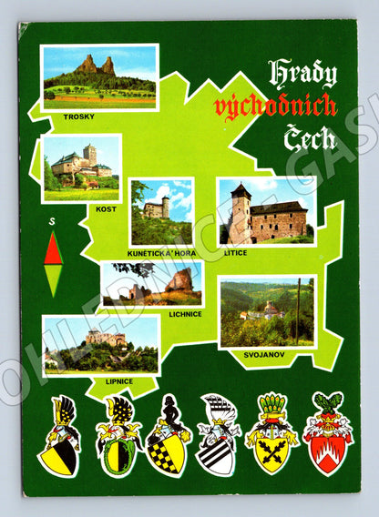 Pohlednice Hrady východních Čech koláž 1984 odeslaná (M8407)