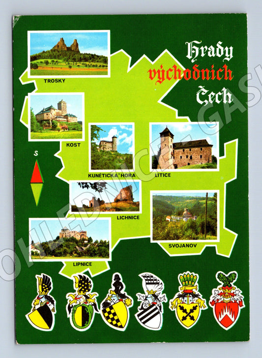 Pohlednice Hrady východních Čech koláž 1984 odeslaná (M8407)