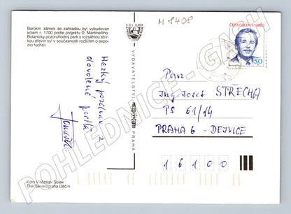 Pohlednice Buchlovice zámek a park odeslaná 1990 (M8408)