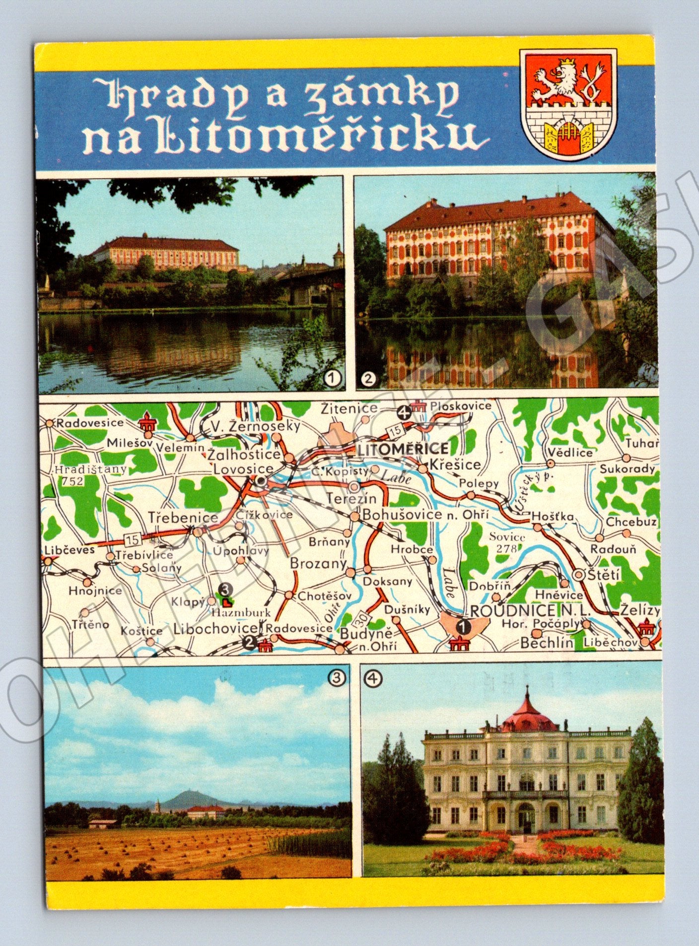 Pohlednice Hrady a zámky Litoměřicko koláž 1988 (M8413)