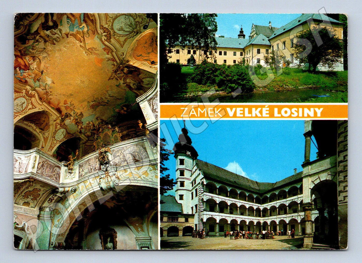 Pohlednice Velké Losiny zámek interiér exteriér odeslaná (M8438)