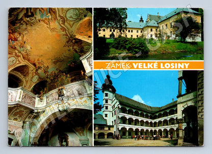 Pohlednice Velké Losiny zámek interiér exteriér odeslaná (M8438)