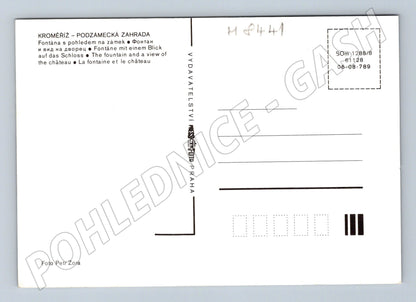 Pohlednice Kroměříž Podzámecká zahrada a zámek fontána 1988 (M8441)