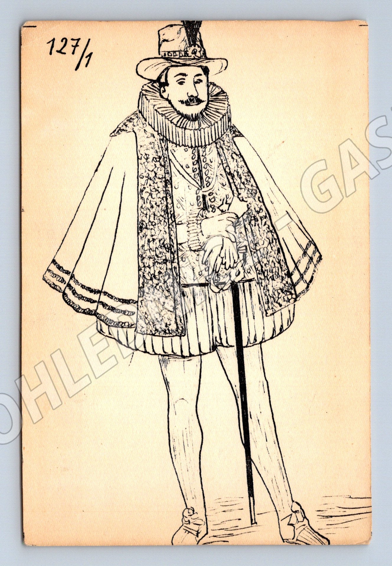 Pohlednice Renesanční oděv historická osobnost kresba (M8456)