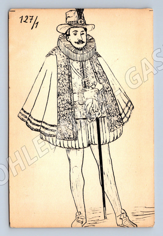 Pohlednice Renesanční oděv historická osobnost kresba (M8456)