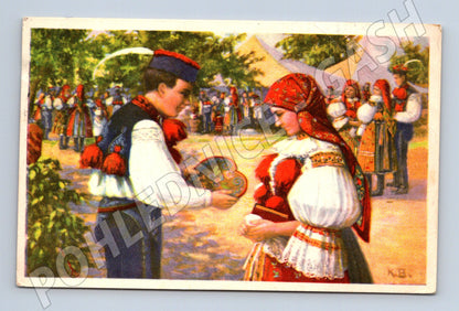 Pohlednice Český kroj pouť ručně psané přání (M8466)
