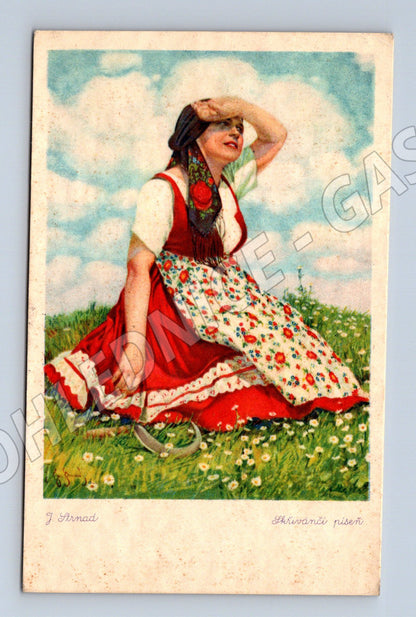 Pohlednice Slovácká píseň dívka v kroji J Štursa (M8472)