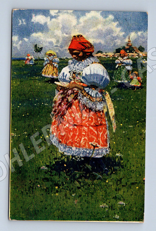 Pohlednice Joža Uprka Vázání šátků pout sv Antoníčka 1917 (M8473)