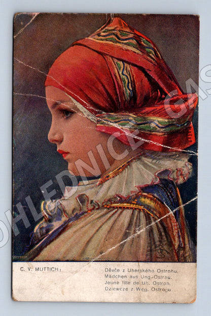 Pohlednice Dívka z Uherského Ostrohu v kroji Muttich (M8475)