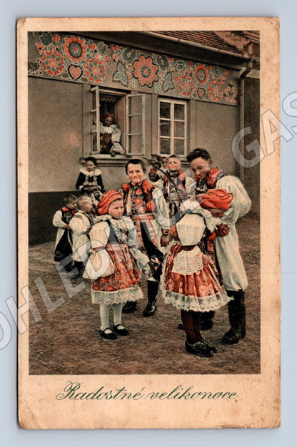 Pohlednice Velikonoční české kroje etnografie prošlá (M8477)